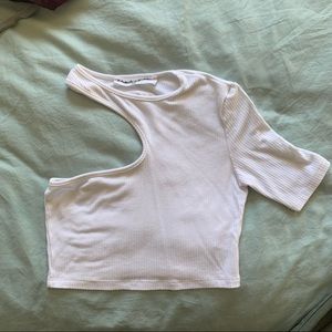 Emma & Sam Cropped T-Shirt LF Store White Asymmetrical Cut Out Ribbed XS